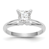14k White Gold 6.5mm Medium-Weight Half-Round 4-Prong Princess Solitaire Ring Mounting (No Stone Included)