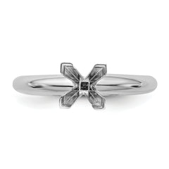 14k White Gold 5mm Medium-Weight Half-Round V-End Princess Solitaire Ring Mounting (No Stone Included)