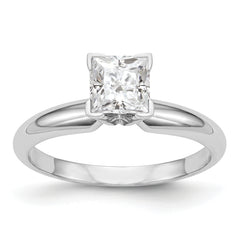 14k White Gold 5mm Medium-Weight Half-Round V-End Princess Solitaire Ring Mounting (No Stone Included)