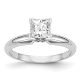 14k White Gold 6.5mm Medium-Weight Half-Round V-End Princess Solitaire Ring Mounting (No Stone Included)