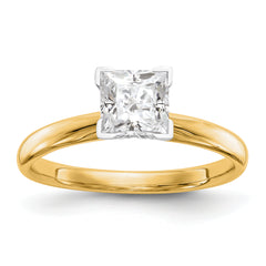 14k Two-Tone 6mm Medium-Weight Comfort-Fit V-End Princess Solitaire Ring Mounting (No Stone Included)