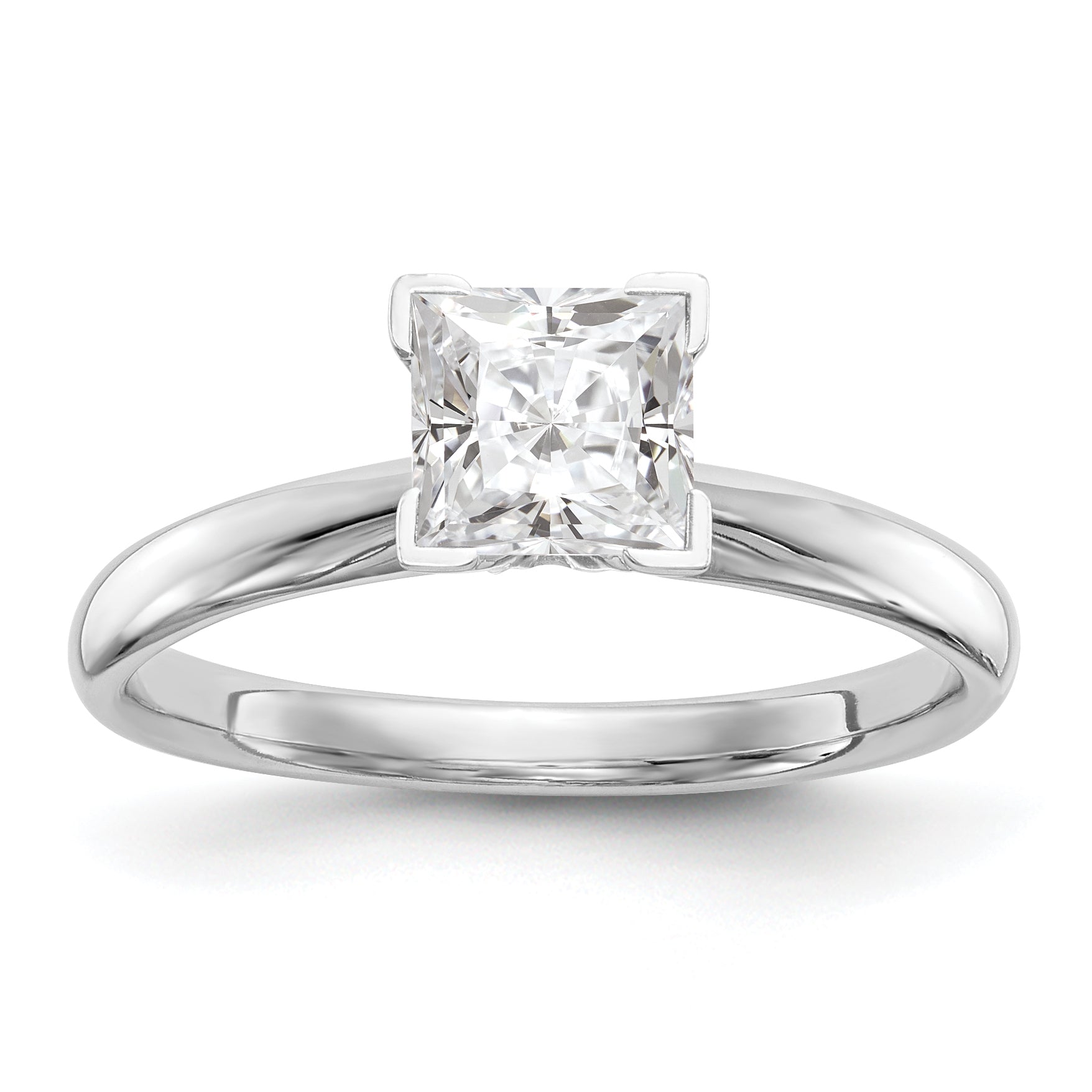 14k White Gold 7mm Medium-Weight Comfort-Fit V-End Princess Solitaire Ring Mounting (No Stone Included)