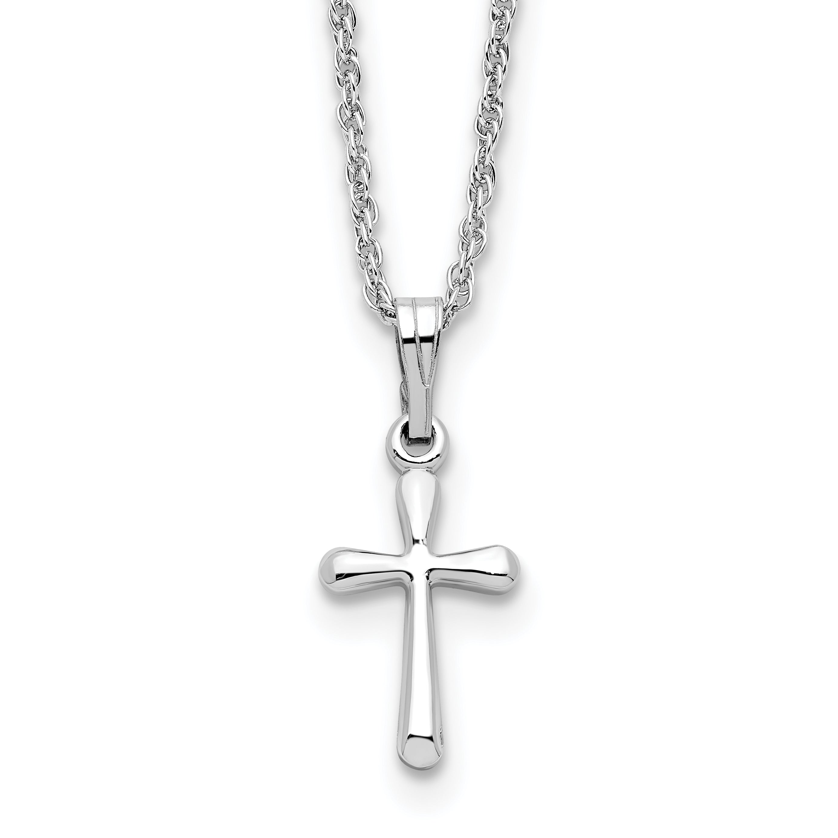 Kelly Waters Rhodium-plated Small Polished Rounded Cross 18 inch Necklace