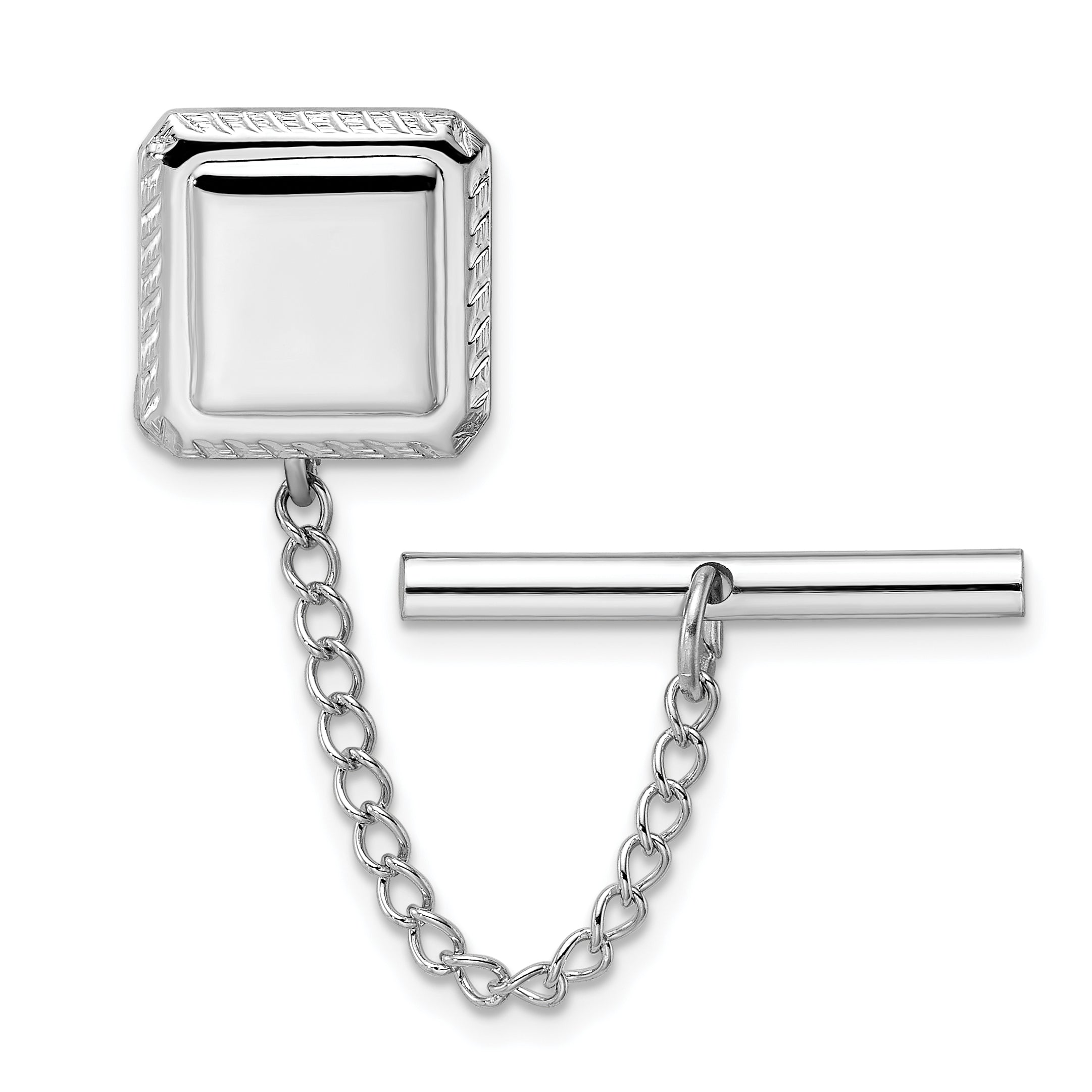 Kelly Waters Rhodium-plated Square with Textured Edge Engravable Tie Tac