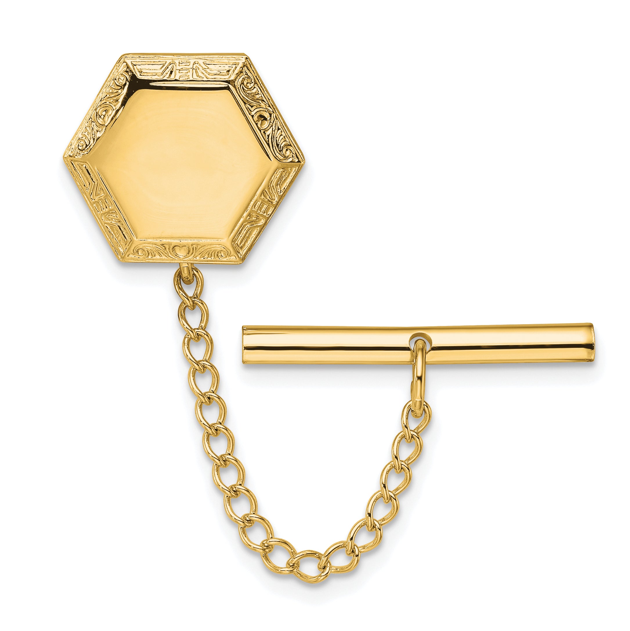 Kelly Waters Gold-plated Hexagon with Scrolled Edge Engravable Tie Tac