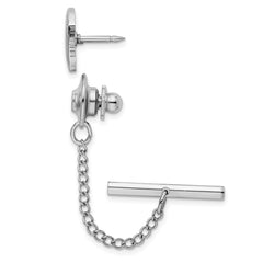 Kelly Waters Rhodium-plated Polished Rectangle Engravable Tie Tac with Safety Chain