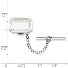 Kelly Waters Rhodium-plated Polished Rectangle Engravable Tie Tac with Safety Chain