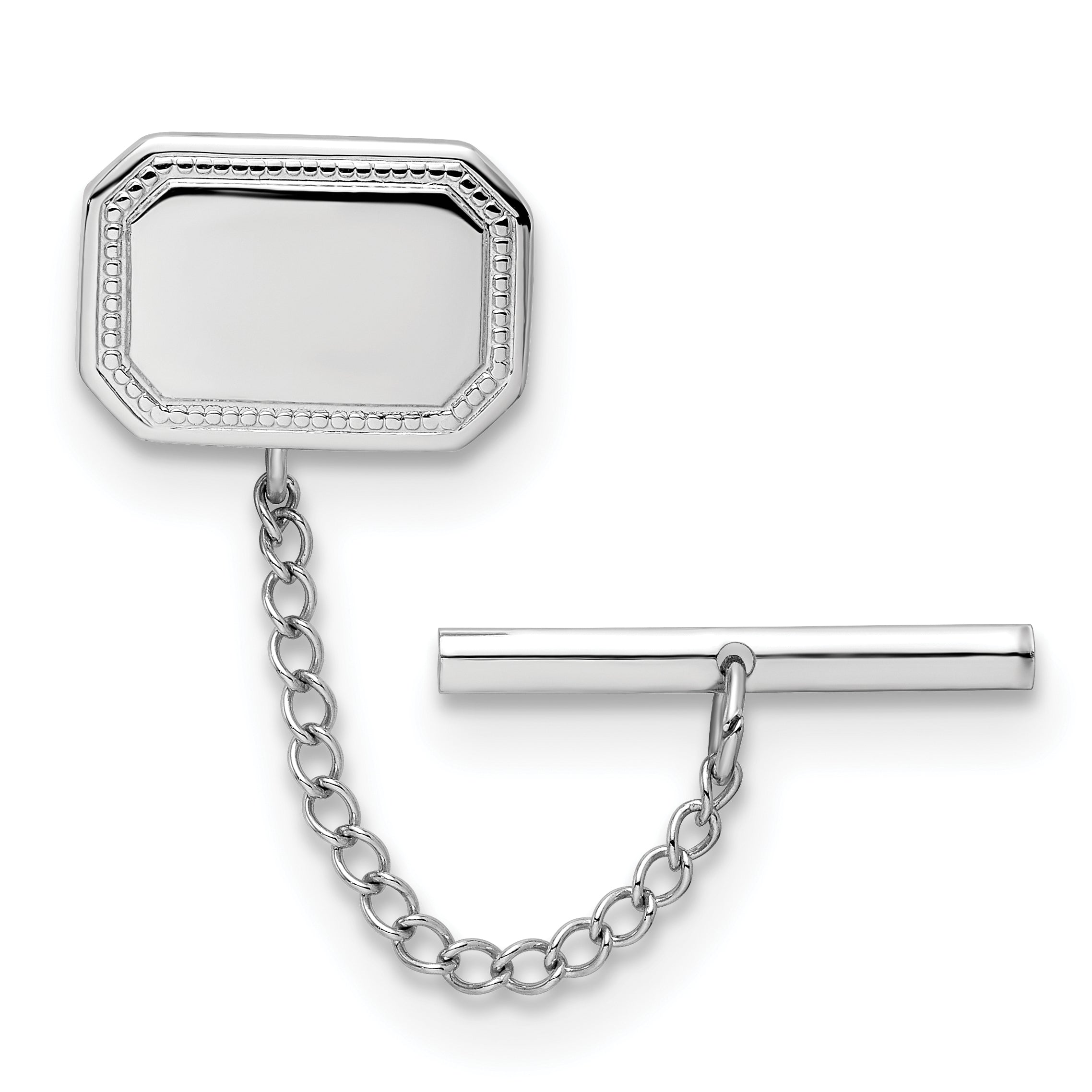 Kelly Waters Rhodium-plated Polished Rectangle Engravable Tie Tac with Safety Chain