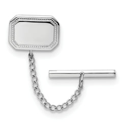 Kelly Waters Rhodium-plated Polished Rectangle Engravable Tie Tac with Safety Chain
