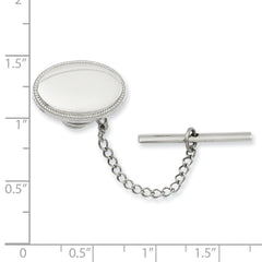 Kelly Waters Rhodium-plated Oval Beaded Engravable Tie Tac with Safety Chain
