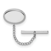 Kelly Waters Rhodium-plated Oval Beaded Engravable Tie Tac with Safety Chain