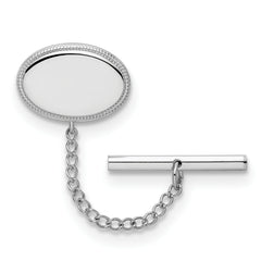 Kelly Waters Rhodium-plated Oval Beaded Engravable Tie Tac with Safety Chain