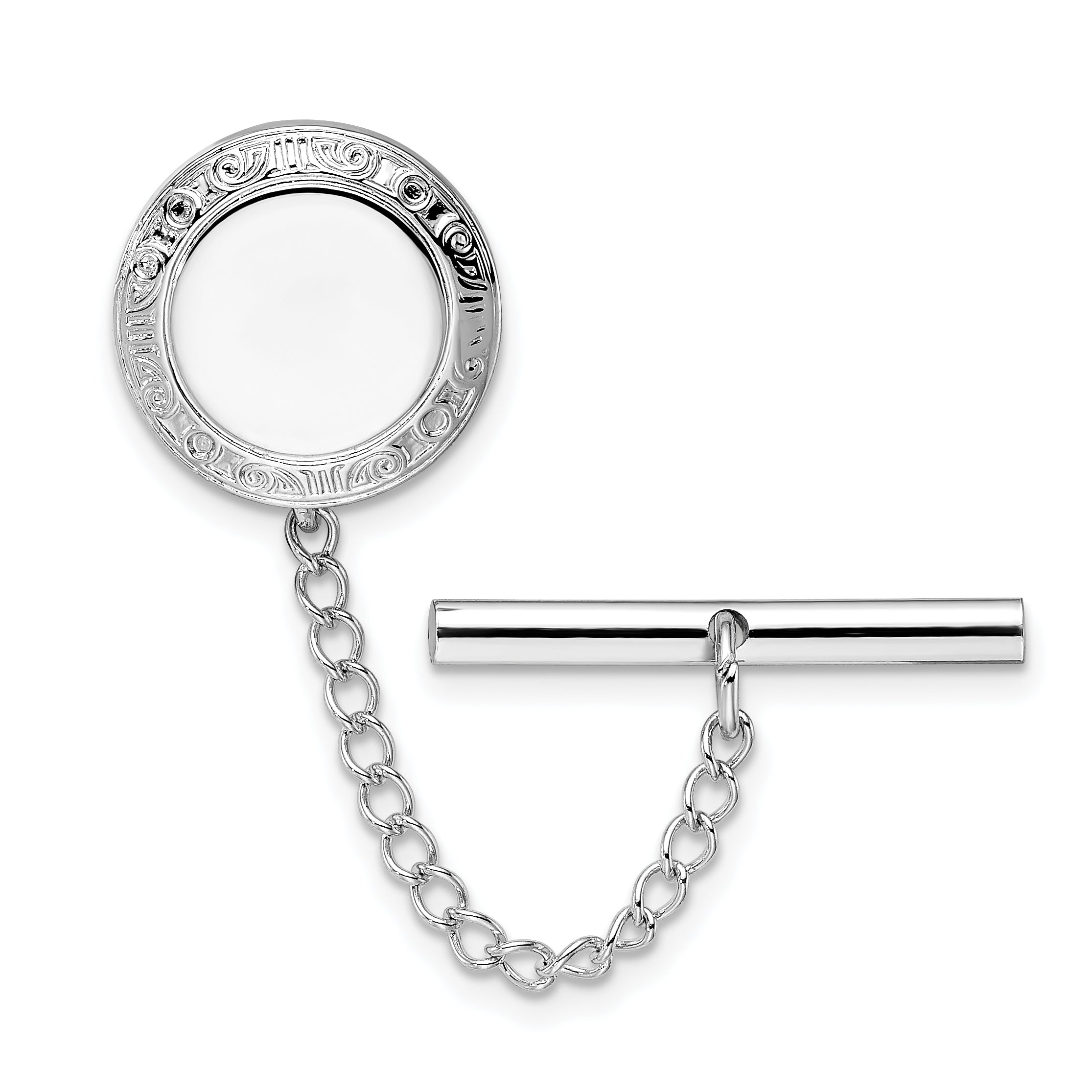 Kelly Waters Rhodium-plated Round with Scrolled Edge Engravable Tie Tac