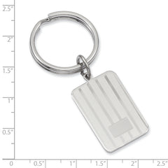 Rhodium-plated Kelly Waters Lined Engraveable Key Ring with Engravable Area