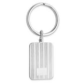 Rhodium-plated Kelly Waters Lined Engraveable Key Ring with Engravable Area