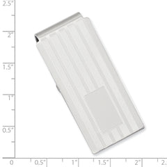 Rhodium-plated Kelly Waters Lined Engraveable Hinged Money Clip with Engravable Area