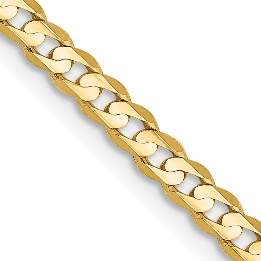 14K 26 inch 3mm Open Concave Curb with Lobster Clasp Chain