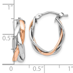 14K with White Rhodium and Rose Gold Plating Polished Hinged Hoop Earrings