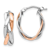 14K with White Rhodium and Rose Gold Plating Polished Hinged Hoop Earrings