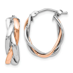 14K with White Rhodium and Rose Gold Plating Polished Hinged Hoop Earrings
