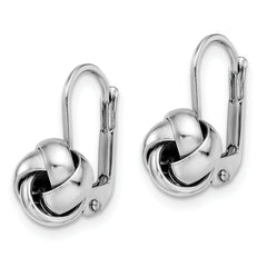 14K w/ White Rhodium Plating Polished Love Knot Leverback Earrings