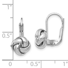 14K w/ White Rhodium Plating Polished Love Knot Leverback Earrings