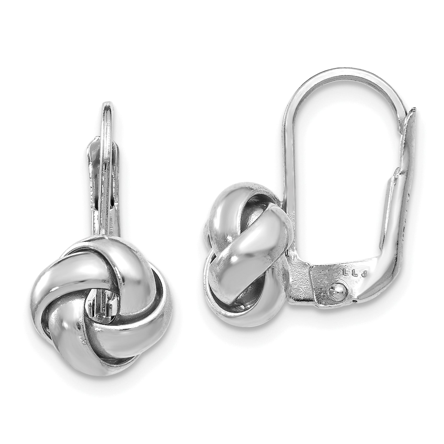 14K w/ White Rhodium Plating Polished Love Knot Leverback Earrings