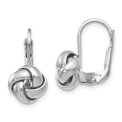 14K w/ White Rhodium Plating Polished Love Knot Leverback Earrings