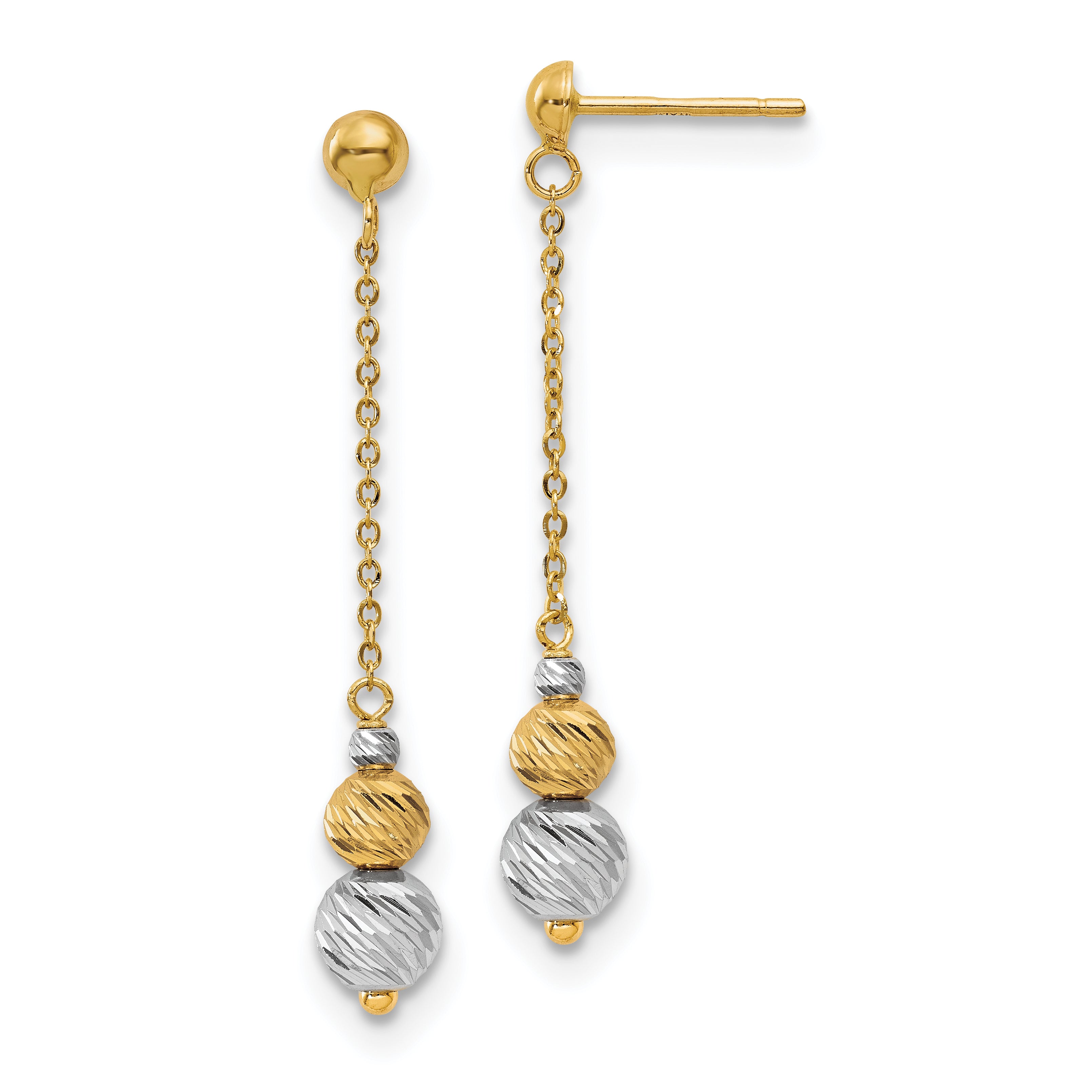 14K Two-tone Polished and Textured Dangle Earrings