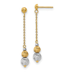 14K Two-tone Polished and Textured Dangle Earrings