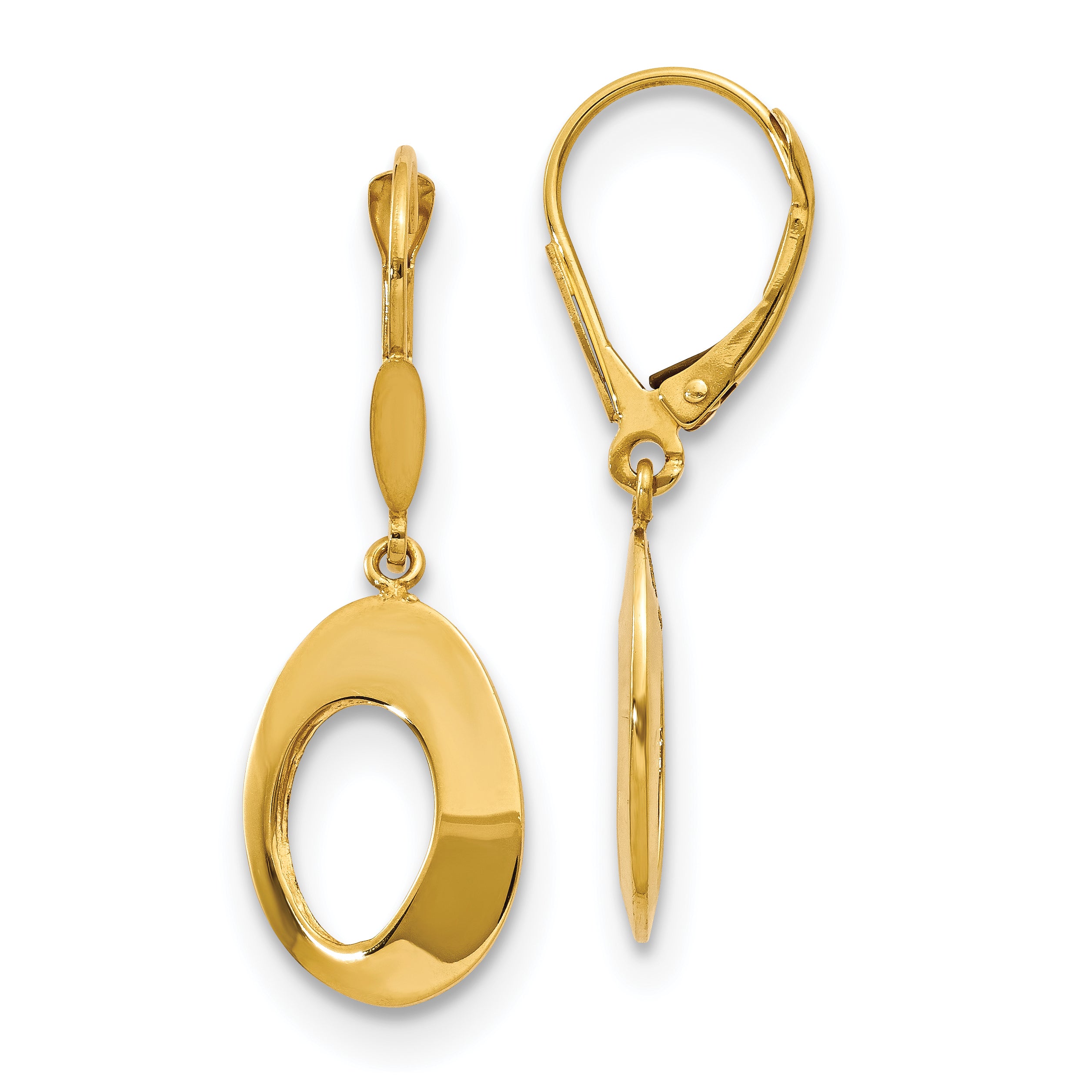 14K Polished Hollow Circles Leverback Earrings