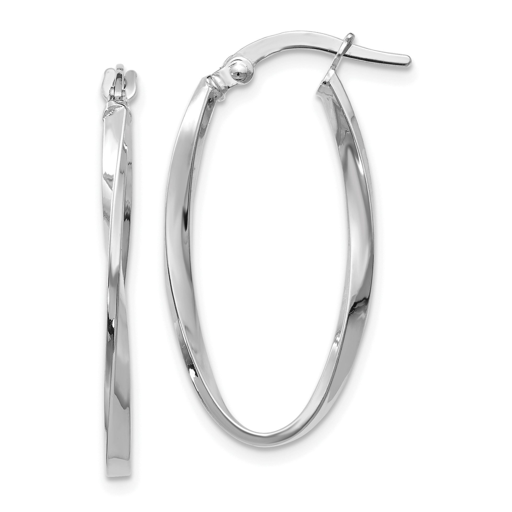 14K White Gold Twisted Oval Hoop Earrings