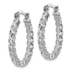 14K White Gold Polished D/C Hollow Hoop Earrings