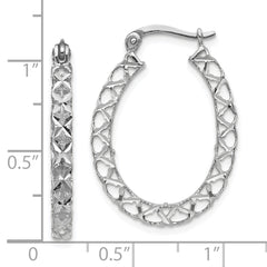 14K White Gold Polished D/C Hollow Hoop Earrings