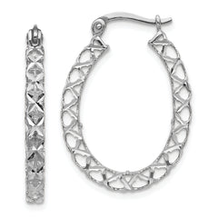 14K White Gold Polished D/C Hollow Hoop Earrings