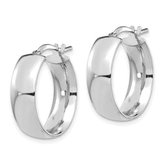 14K w/ White Rhodium Plating 6mm High Polished Hoop Earrings