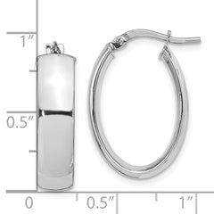 14k with White Rhodium Plating 6mm Polished Oval Hoop Earrings
