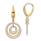14K Two-tone Polished Textured Leverback Dangle Earrings