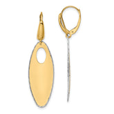 14K Two-tone Polished Textured Leverback Dangle Earrings