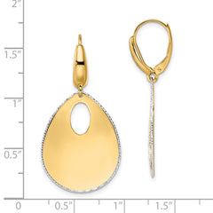14K Two-tone Polished Textured Leverback Dangle Earrings
