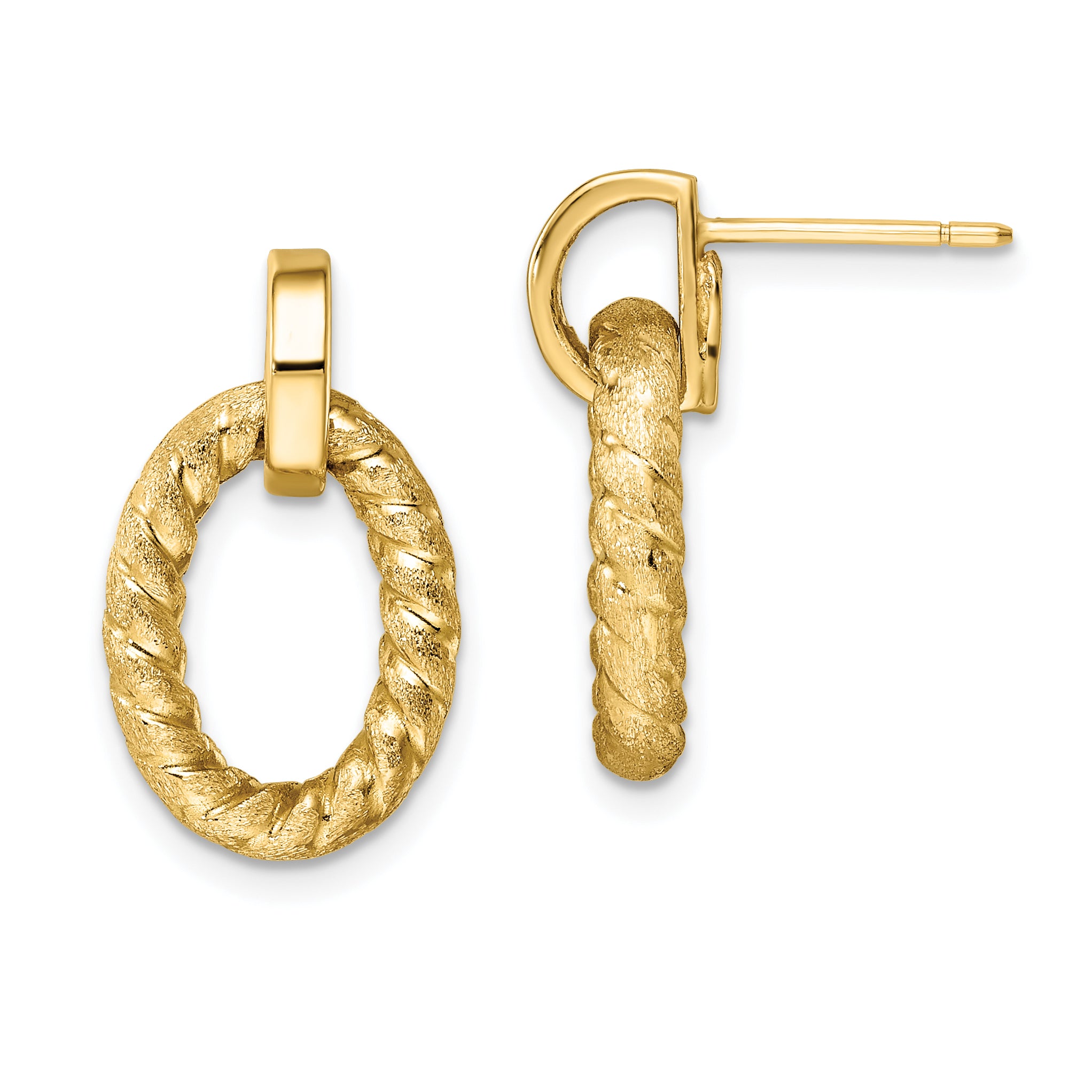 14K Polished and Textured Post Dangle Earrings