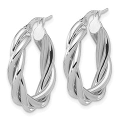 14K w/White RH-plat Polished Twisted Oval Hoop Earrings