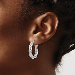 14K w/White RH-plat Polished Twisted Oval Hoop Earrings