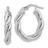 14K w/White RH-plat Polished Twisted Oval Hoop Earrings