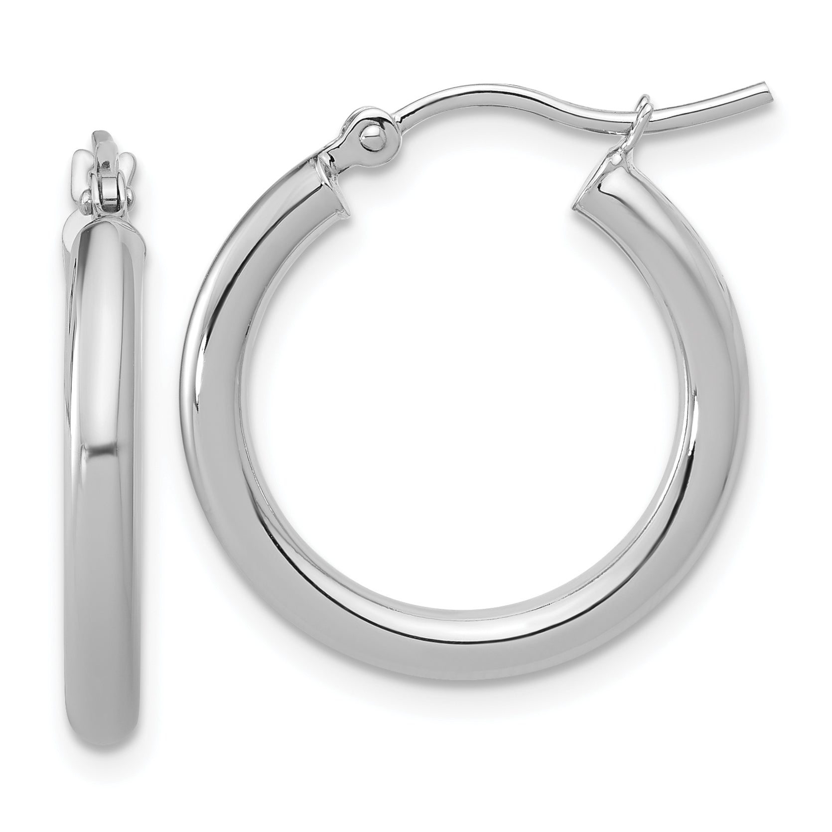 14k White Gold Polished 2.5mm Lightweight Tube Hoop Earrings