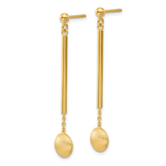 14K Polished Bar with Brushed Bead Dangle Post Earrings