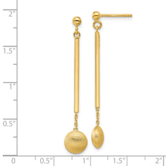 14K Polished Bar with Brushed Bead Dangle Post Earrings