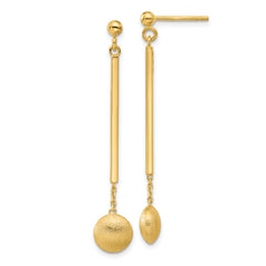 14K Polished Bar with Brushed Bead Dangle Post Earrings