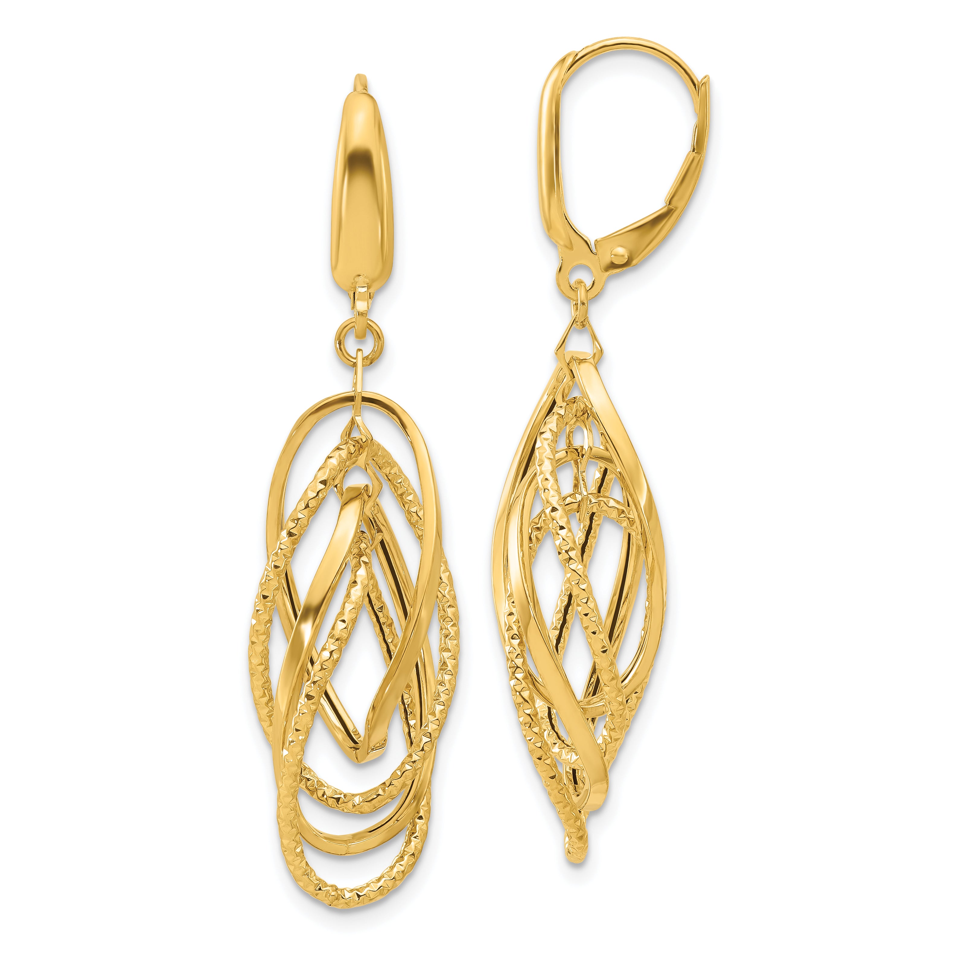14K Polished and Textured Ovals Dangle Earrings