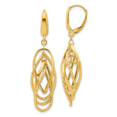14K Polished and Textured Ovals Dangle Earrings